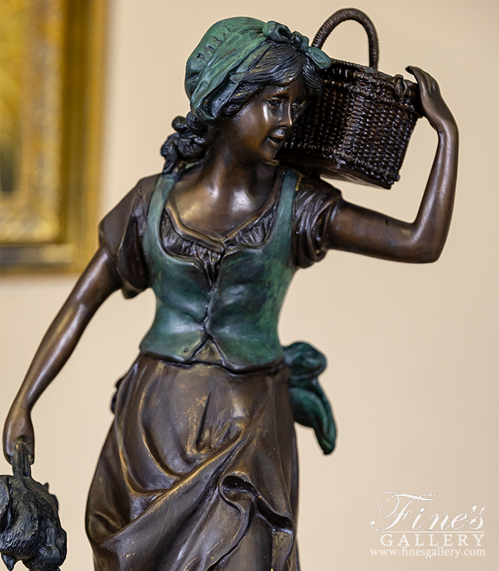 Search Result For Bronze Statues  - Young Girl Carrying Basket Bronze Statue - BS-215